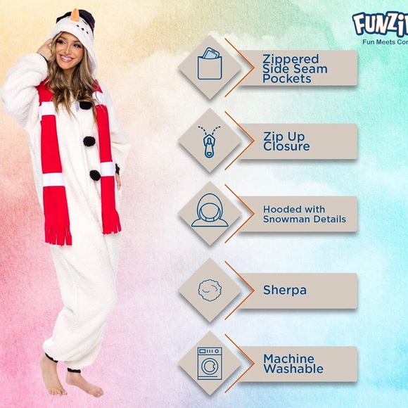 Silver Lilly FUNZIEZ Snowman Costume Sherpa Adult One Piece Cosplay Pjs Unisex - Picture 2 of 7